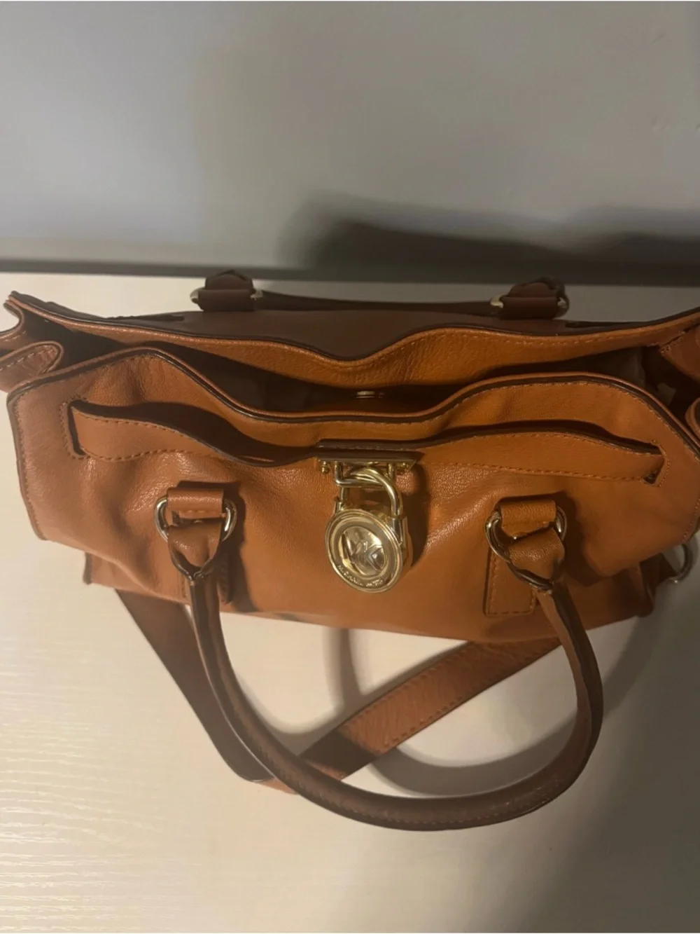 Michael Kors Cognac Leather Satchel with Gold Hardware - Picture 12 of 12